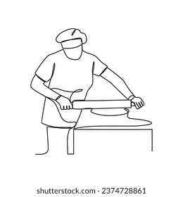One continuous line drawing of Baker profession with white background. Baker profession design concept in simple linear style. Baker profession design concept vector illustration.