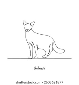One continuous line drawing of Balinese Cat vector illustration. Various of Cat themes design concept with simple linear style vector. Cat are domesticated mammals, loyalty and companionship to human.