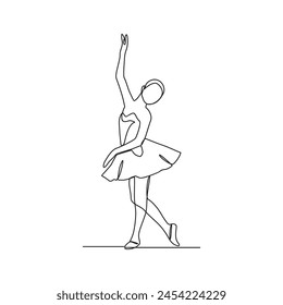 One continuous line drawing of Ballerina vector illustration. Ballet dance is a form of classical dance that originated in Renaissance Italy. Ballerina concept design in simple continuous line style.