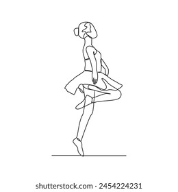 One continuous line drawing of Ballerina vector illustration. Ballet dance is a form of classical dance that originated in Renaissance Italy. Ballerina concept design in simple continuous line style.