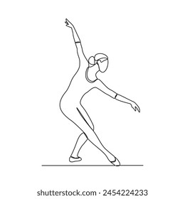 One continuous line drawing of Ballerina vector illustration. Ballet dance is a form of classical dance that originated in Renaissance Italy. Ballerina concept design in simple continuous line style.