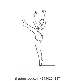 One continuous line drawing of Ballerina vector illustration. Ballet dance is a form of classical dance that originated in Renaissance Italy. Ballerina concept design in simple continuous line style.