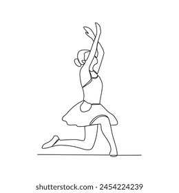 One continuous line drawing of Ballerina vector illustration. Ballet dance is a form of classical dance that originated in Renaissance Italy. Ballerina concept design in simple continuous line style.