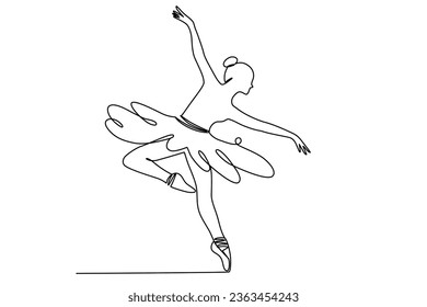 One continuous line drawing of ballet dancer. Female ballerina, dancer in simple linear style. Editable stroke. Doodle outline vector illustration