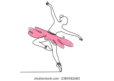 One continuous line drawing of ballet dancer. Female ballerina, dancer in simple linear style. Editable stroke. Doodle outline vector illustration