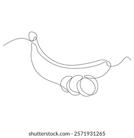 One continuous line drawing of banana fruit. Single line drawing of banana fruit
