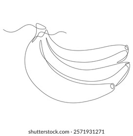 One continuous line drawing of banana fruit. Single line drawing of banana fruit
