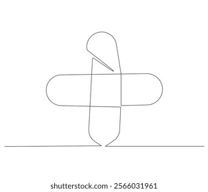 One continuous line drawing of bandage . Single line of bandage vector illustration
