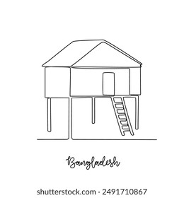 One continuous line drawing of Bangladesh traditional house vector illustration. Country traditional house in simple linear style vector design concept. Historical education for all students people.