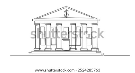 one continuous line drawing of bank.single line icon of bank building seen from the front.money depository.one line vector illustration.isolated white background