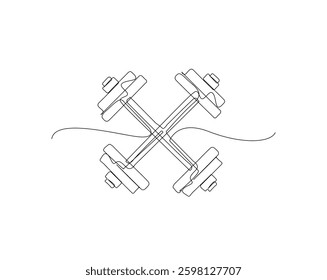 One continuous line drawing of barbell illustration can use for gym and crossfit concept. Sport equipment.