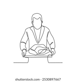 One continuous line drawing of a barbeque party vector illustration. Meat party themes design illustration concept in simple linear style. Design barbeque party with family and friends at the night 