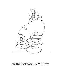 One continuous line drawing of a barber is shaving his customer in the barbershop vector illustration. Barbershop activity illustration in simple linear style vector design concept. God design asset.