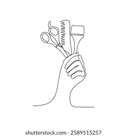 One continuous line drawing of a barber is shaving his customer in the barbershop vector illustration. Barbershop activity illustration in simple linear style vector design concept. God design asset.