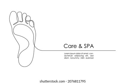 One continuous line drawing of bare foot. Gentle female leg in simple linear style. Concept of Wellness healthy massage and Care about soft skin. Editable stroke. Doodle vector illustration