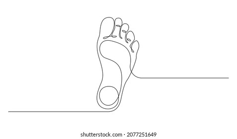 One continuous line drawing of bare foot. Elegance female leg in simple linear style. Concept of Wellness healthy massage and soft heel skin. Editable stroke. Doodle vector illustration