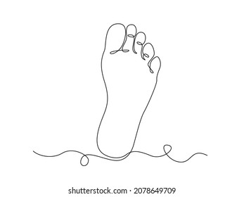 One continuous line drawing of bare foot. Elegance female leg in simple linear style. Concept of healthy massage and Care about soft skin. Editable stroke. Doodle vector illustration