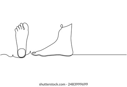 One continuous line drawing of bare foot. Elegance female leg in simple linear style. Concept of Wellness massage and Care about soft skin. Editable stroke. Doodle vector, 