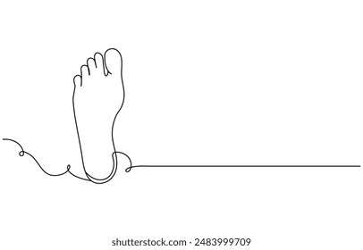 One continuous line drawing of bare foot. Elegance female leg in simple linear style. Concept of Wellness massage and Care about soft skin. Editable stroke. Doodle vector, 