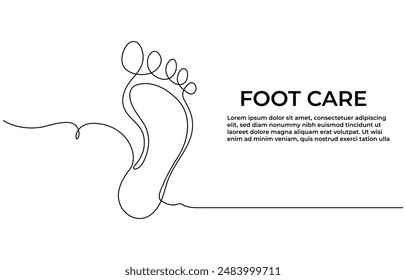 One continuous line drawing of bare foot. Elegance female leg in simple linear style. Concept of Wellness massage and Care about soft skin. Editable stroke. Doodle vector, 