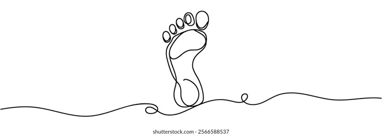 One continuous line drawing of bare foot. Vector illustration.