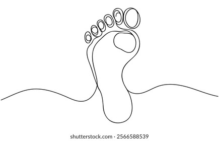 One continuous line drawing of bare foot. Vector illustration.