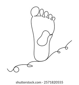 One continuous line drawing of bare foot elegance leg in simple linear style,