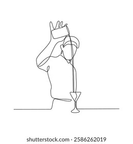One continuous line drawing of Bartender in the pub vector illustration. Mixed beverage activity design in simple linear continuous style vector concept. nightlife activity for your asset design