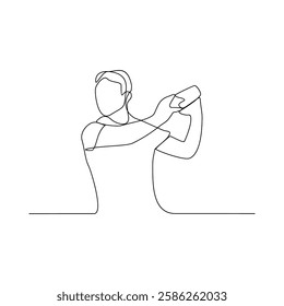 One continuous line drawing of Bartender in the pub vector illustration. Mixed beverage activity design in simple linear continuous style vector concept. nightlife activity for your asset design