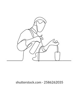 One continuous line drawing of Bartender in the pub vector illustration. Mixed beverage activity design in simple linear continuous style vector concept. nightlife activity for your asset design