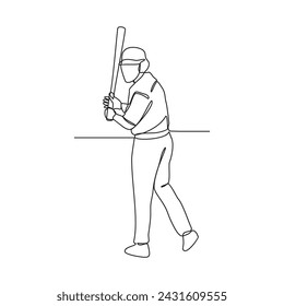 One continuous line drawing of Baseball player vector illustration. baseball player throwing, catching,  hitting and running to base, and sliding. Continuous line sports design vector illustration