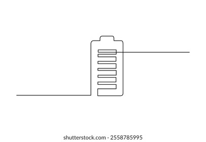 One continuous line drawing of battery charging. Lightning bolt symbol and electricity energy type, Continuous one line drawing of Battery with bolt symbol. Battery single line vector illustration.