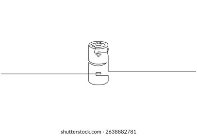 One continuous line drawing of battery charging. Lightning bolt symbol and electricity energy type sign in simple linear style, Battery icon continuous one line drawing, Continuous one line drawing of