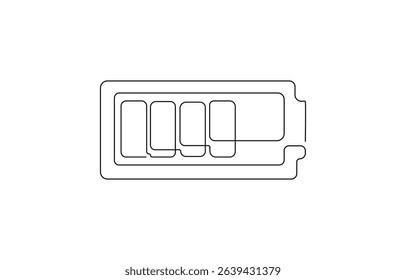 One continuous line drawing of battery charging with lightning bolt energy symbol,  Battery icon continuous one line drawing, outline drawing of Battery with bolt symbol.