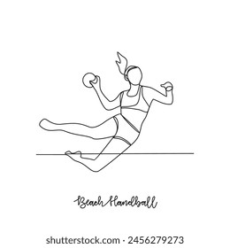 One continuous line drawing of Beach handball sports vector illustration. Beach handball sports design in simple linear continuous style vector concept. Sports themes design for your asset design.