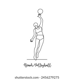 One continuous line drawing of Beach volleyball sports vector illustration. Beach volleyball  sports design in simple linear continuous style vector concept. Sports themes design for your asset design