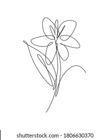 One continuous line drawing beautiful abstract lily flower. Minimal fresh beauty natural concept. Home wall decor, poster, tote bag, fabric print. Single line draw design graphic vector illustration