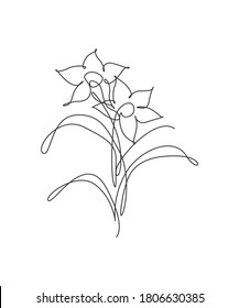 One continuous line drawing beautiful abstract lily flower. Minimal fresh beauty natural concept. Home wall decor, poster, tote bag, fabric print. Single line draw design graphic vector illustration