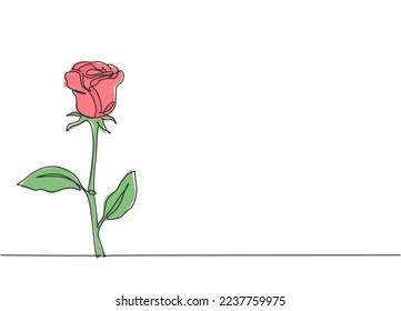 Eine durchgängige Zeichnung der wunderschönen romantischen, frischen Rosenblume. Trendy Grußkarte, Einladung, Logo, Banner, Poster-Konzept, einzelne Linie zeichnen Grafik-Design Vektorgrafik