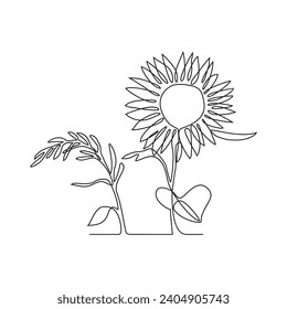 One continuous line drawing of a beautiful flower on a white background vector illustration. Design with Minimalist black linear design isolated. Flower themes for your business asset design.