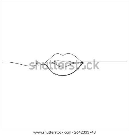  One continuous line drawing of beautiful woman lips vector illustration