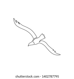 One continuous line drawing of beauty seagull for marine company logo identity. Beautiful flying bird mascot concept for cargo ship symbol. Modern single line vector graphic draw design illustration