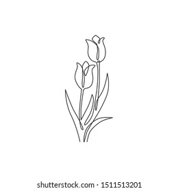 One continuous line drawing of beauty fresh tulip for logo. Printable poster decorative Netherlands nationality flower concept wall home decor art. Modern single line draw design vector illustration