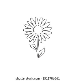 Un dibujo de línea continua de bellísimos bellis fresco perennis para el logo del jardín. Imprimible concepto de flor de margarita decorativa para tejidos de moda. Ilustración vectorial de diseño de tracción de línea única moderna