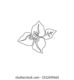 One continuous line drawing of beauty fresh bougainville for garden logo. Printable decorative thorny tree flower concept for home wall decor print. Modern single line draw design vector illustration