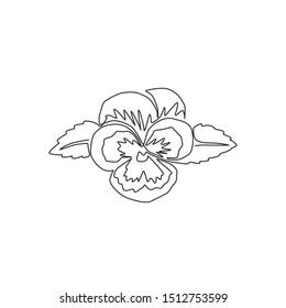 One continuous line drawing beauty fresh viola hybrid for garden logo. Printable decorative pansy flower for home art wall decor art poster print. Modern single line draw design vector illustration
