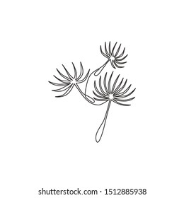 One continuous line drawing of beauty fresh taraxacum for home decor wall art poster print. Printable decorative dandelion flower concept for greeting card. Single line draw design vector illustration