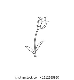 One continuous line drawing beauty fresh bulbous perennial plant for home wall decor art poster print. Decorative bluebell flower for wedding card. Modern single line draw design vector illustration