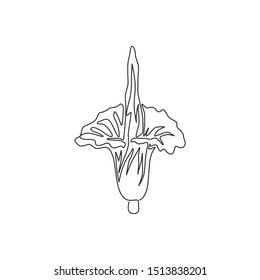 One continuous line drawing beauty fresh amorphophallus titanum for home wall decor art poster print. Decorative titan arum flower for national park. Modern single line draw design vector illustration