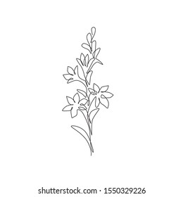 Una línea continua que dibuja la belleza fresca polianthes tuberosa para la impresión del cartel de la pared del arte de la decoración casera. Concepto decorativo de la flor de la tuberosa para la tarjeta de la invitación. Ilustración vectorial de diseño de dibujo de línea única